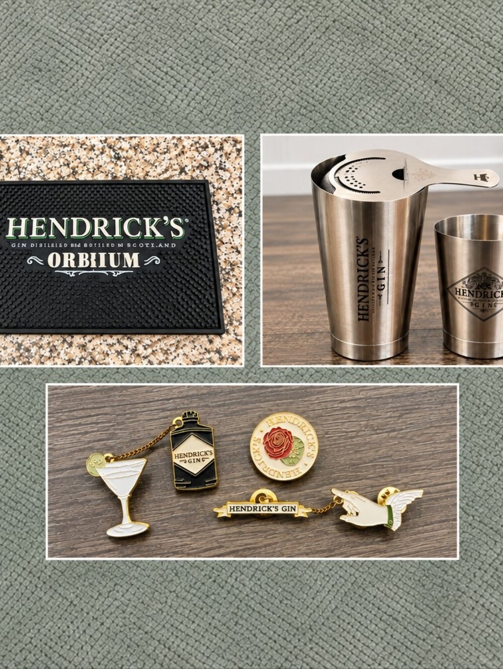 Hendrick’s Gin Barware & Collectible Set – Bar Mat, Shaker Set & Pins